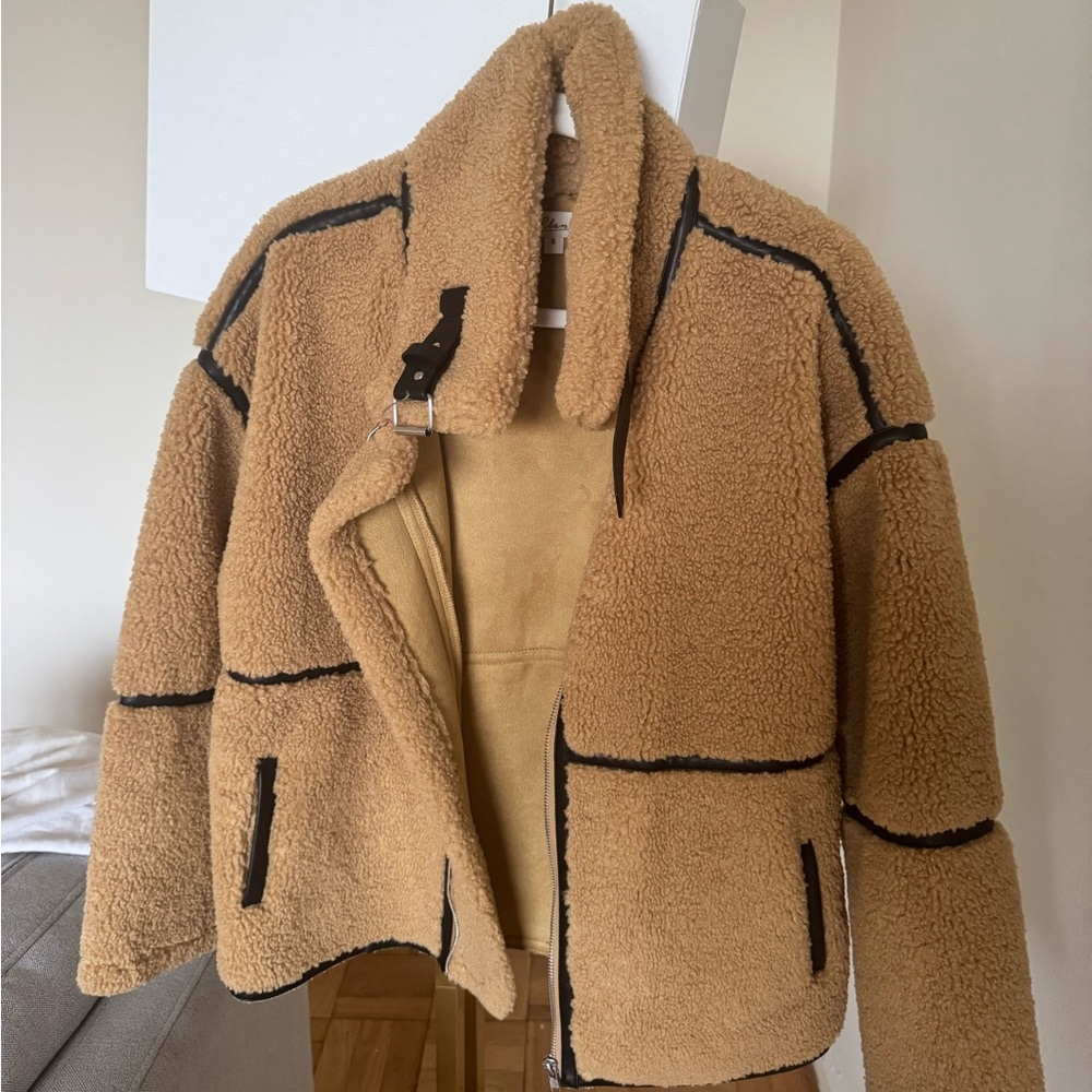 Elan Tan Teddy Jacket with Black Trim